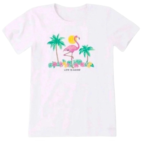 Life is Good Cloud White Flamingo Crewneck Tee Women Size Large NWT - Picture 7 of 12
